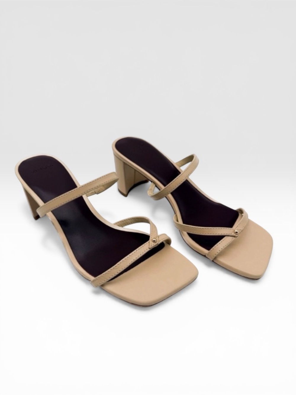 Vince Ona Leather Strappy Block Heel Slide Sandals Minimalist Taupe 5 NEW